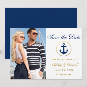 Save The Date Mariage Nautique Bleu Or Enregistrer La Date Photo