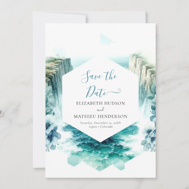 Save The Date Mariage Nautique Bleu Romantique (Devant)