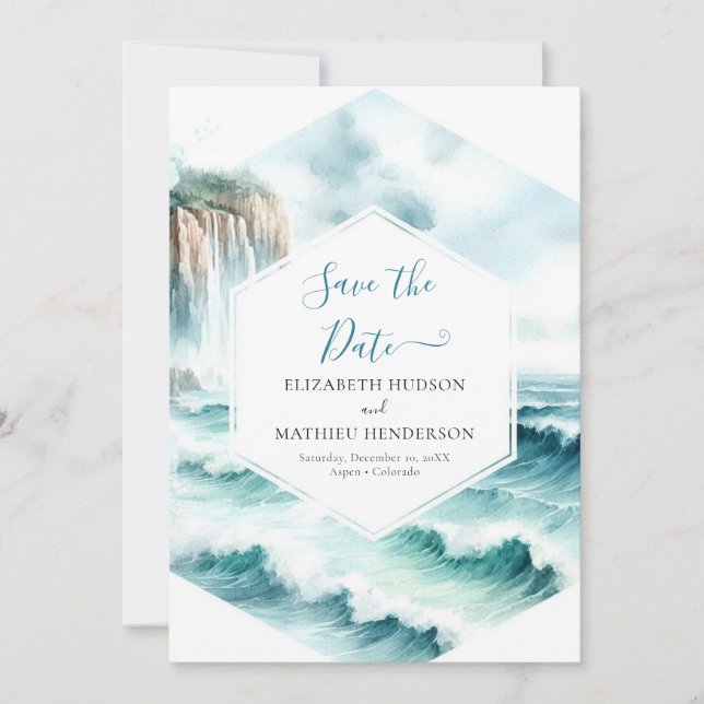 Save The Date Mariage nautique des vagues classiques (Devant)
