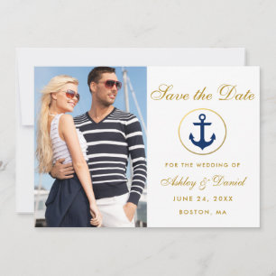 Save The Date Mariage Nautique Or Bleu Enregistrer La Date Photo