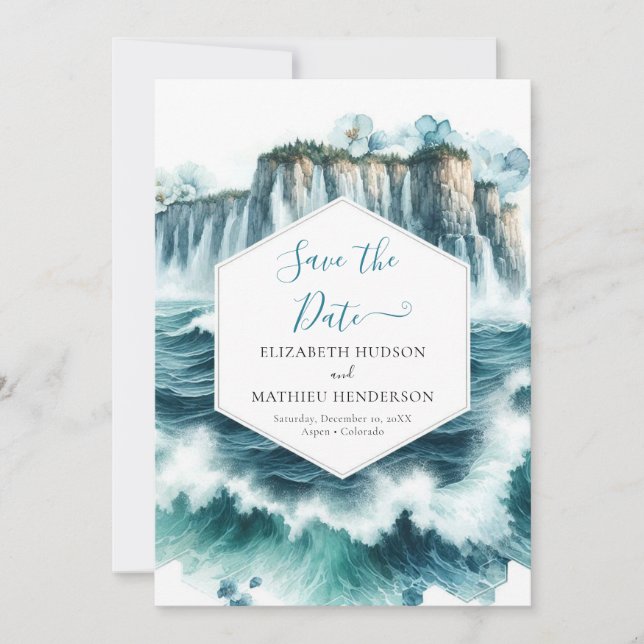 Save The Date Mariage nautique romantique bleu (Devant)