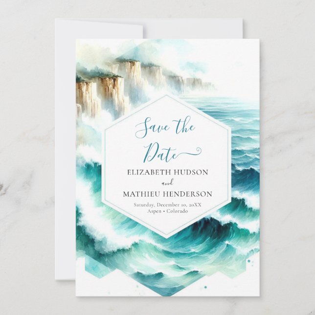 Save The Date Mariage nautique Whimsical bleu (Devant)