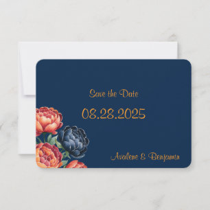Save The Date Mariage Navy et Pivoine Orange