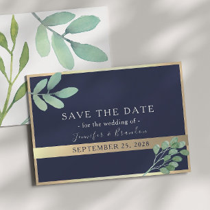 Save The Date Mariage Navy Or et Verdure