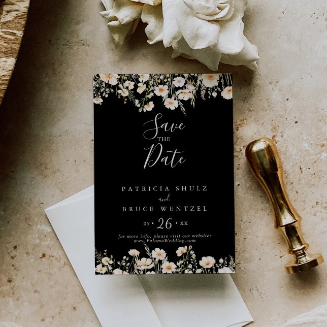 Save The Date Mariage noir classique Boho Blush Fleur sauvage (Créateur téléchargé)