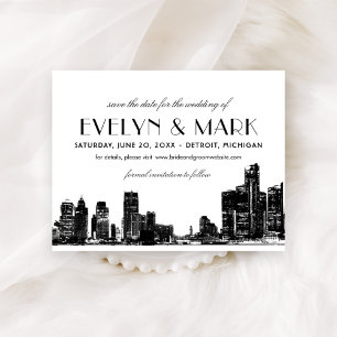 Save The Date Mariage noir de Detroit Skyline Vintage Art Déco