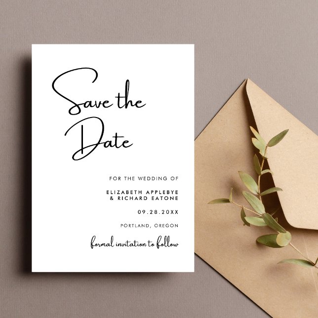 Save The Date Mariage noir et blanc élégant et moderne (Créateur téléchargé)