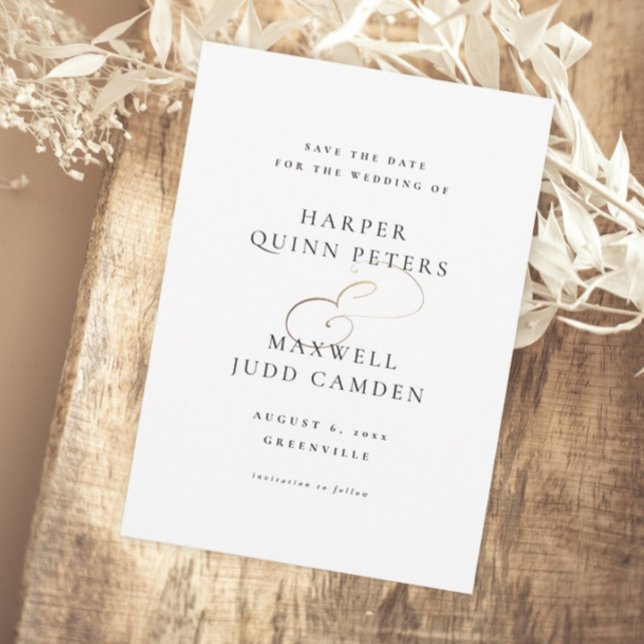 Save The Date Mariage noir et blanc moderne (Elegant Typography Gold Calligraphy Script Simple Wedding Save the Date.)