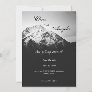 Save The Date Mariage noir et blanc sous les montagnes