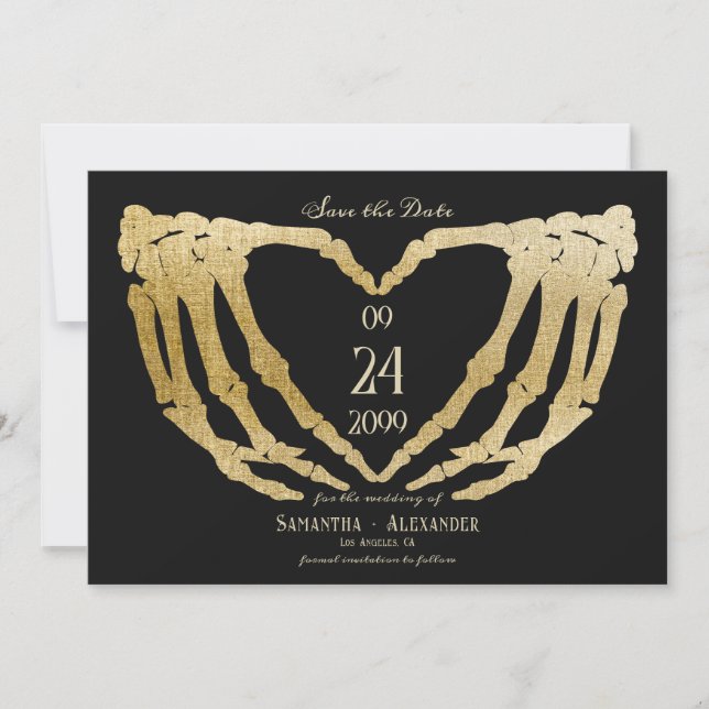 Save The Date Mariage noir gothique Squelette Mains jusqu'à la m (Devant)