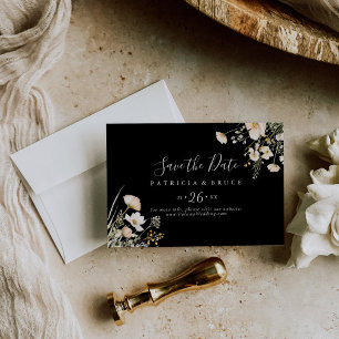Save The Date Mariage noir horizontal Fleur sauvage blanc classi