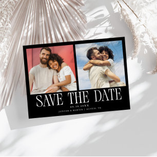Save The Date Mariage Noir Moderne à 2 Photos