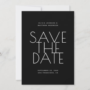 Save The Date Mariage Noir Photo & Code QR à Typographie Épuré