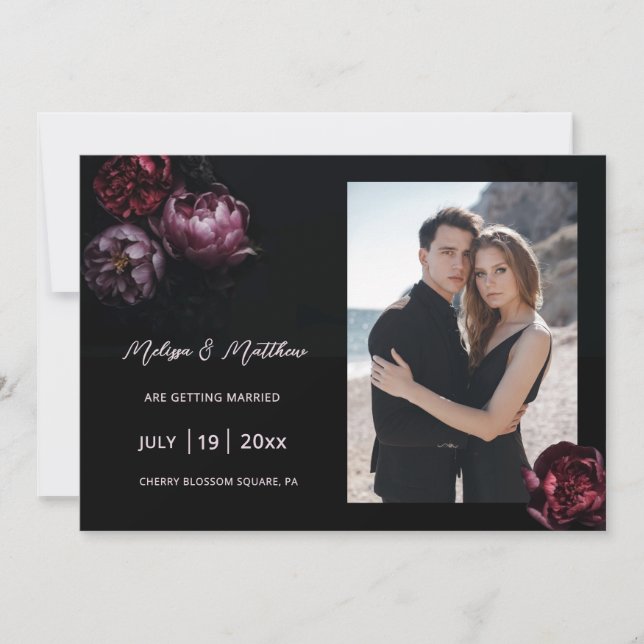 Save The Date Mariage noir romantique sombre (Devant)