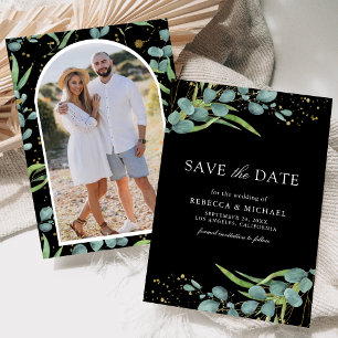 Save The Date Mariage noir rustique eucalyptus photo