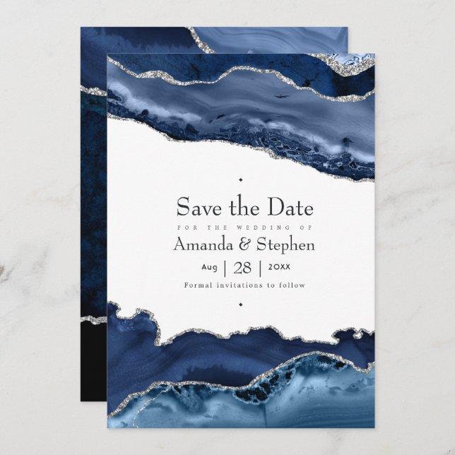 Save The Date Mariage Nuit et Agate Argentée (Devant / Derrière)