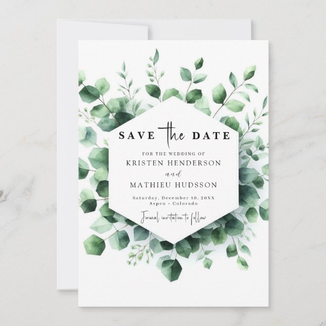 Save The Date Mariage numérique Boho Eucalyptus élégant (Devant)