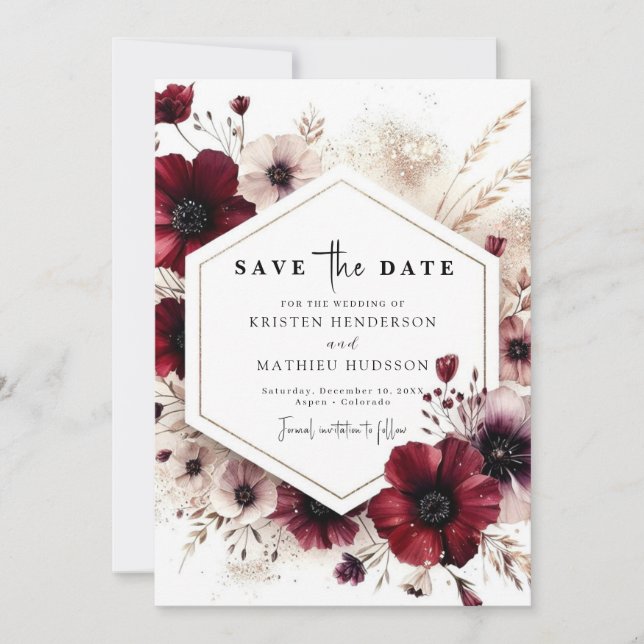 Save The Date Mariage numérique chic de Bourgogne (Devant)