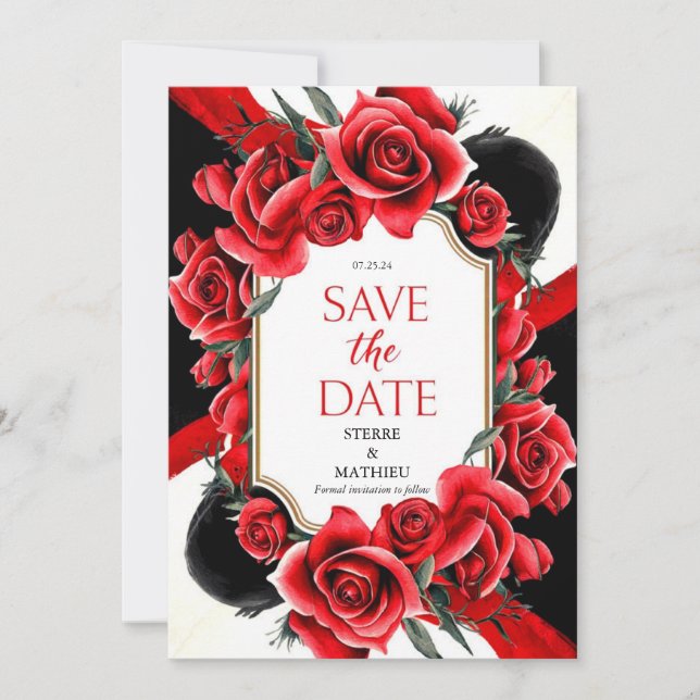 Save The Date Mariage numérique de la criminalité de Red Roses (Devant)