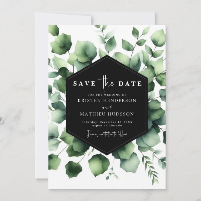 Save The Date Mariage numérique Eucalyptus à feuilles blanches (Devant)