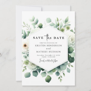 Save The Date Mariage numérique Eucalyptus minimaliste botanique
