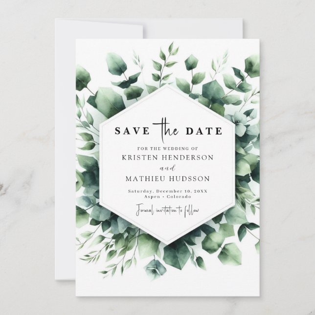 Save The Date Mariage numérique Eucalyptus Rustique (Devant)