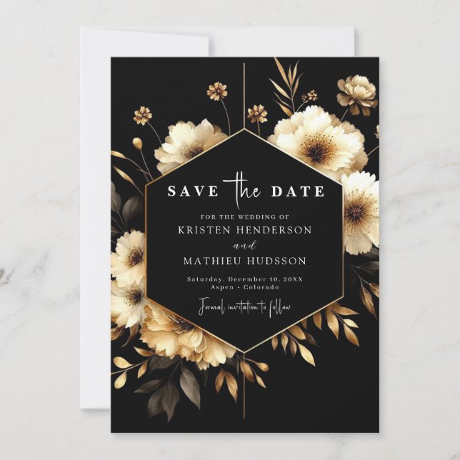 Save The Date Mariage numérique imprimable en or et noir (Devant)