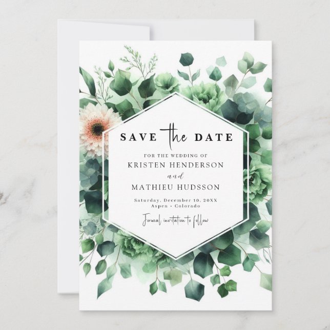 Save The Date Mariage numérique simple Russe Eucalyptus (Devant)