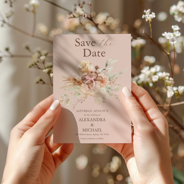 Save The Date Mariage occidental floral boho rose (Créateur téléchargé)