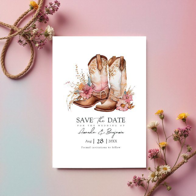 Save The Date Mariage Occidental Rustique Bohème Chic Cowboy Cod (Rustic Boho Chic Western Wedding Cowboy QR Code Save The Date)