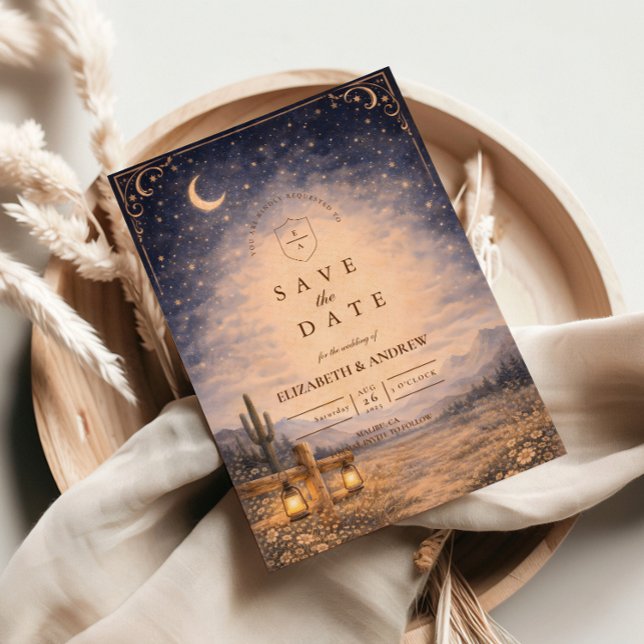 Save The Date Mariage occidental sous la lune du désert céleste (Créateur téléchargé)