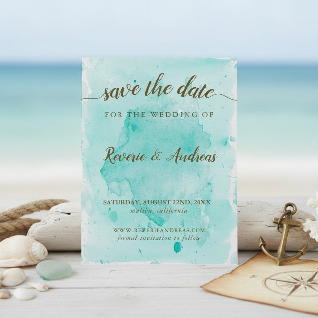 Save The Date Mariage Océan Aquarelle Turquoise Tropical (Créateur téléchargé)