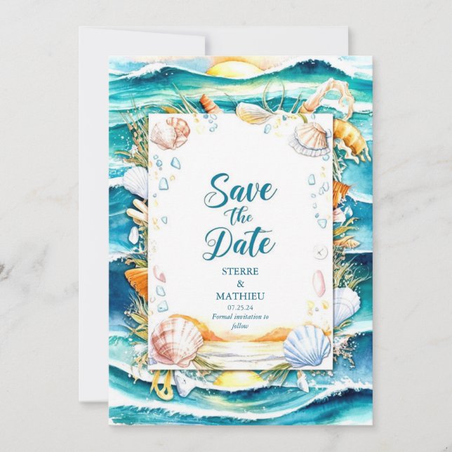 Save The Date Mariage officiel de la plage du coucher du soleil (Devant)