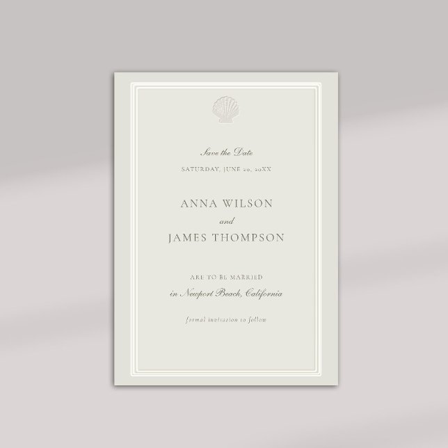 Save The Date Mariage officiel Nautical Seashell Classic Ecru (formal wedding save the date nautical beach ocean modern classic ecru triple frame calligraphy type)