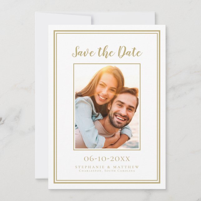 Save The Date Mariage or et blanc Simple Fiançailles photo (Devant)