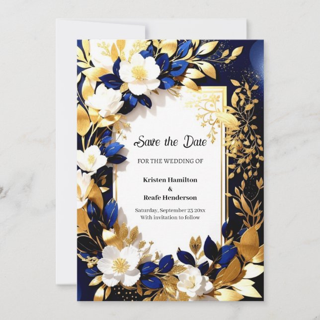 Save The Date Mariage or et bleu (Devant)