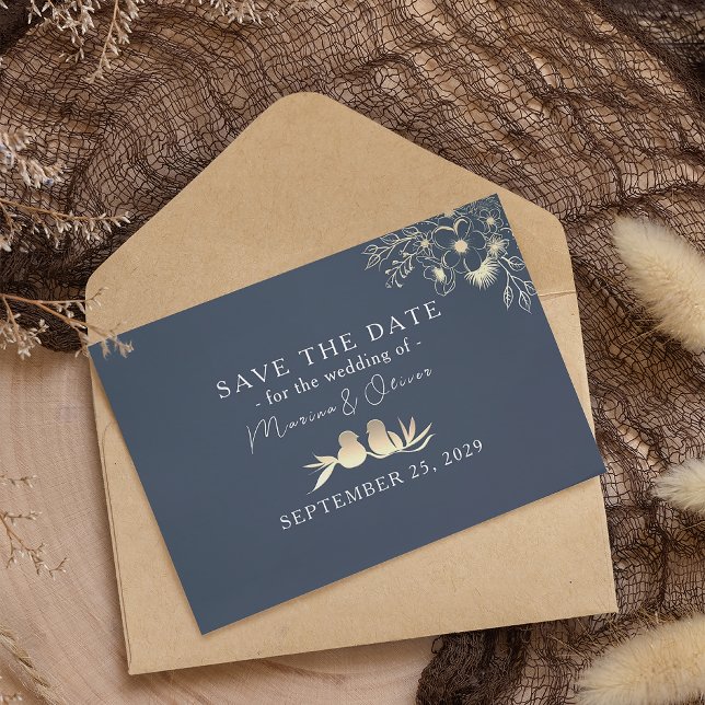 Save The Date Mariage Or et Bleu Marine (Créateur téléchargé)