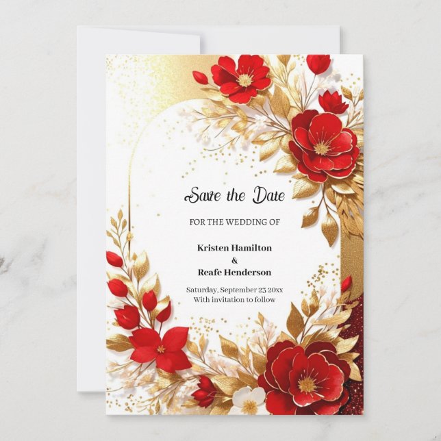 Save The Date Mariage or et rouge (Devant)