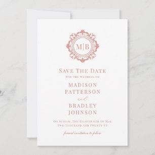 Save The Date Mariage or Rose de monogramme floral orné