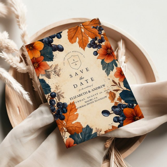 Save The Date Mariage Orange Brûlé et Baies Navy (Créateur téléchargé)