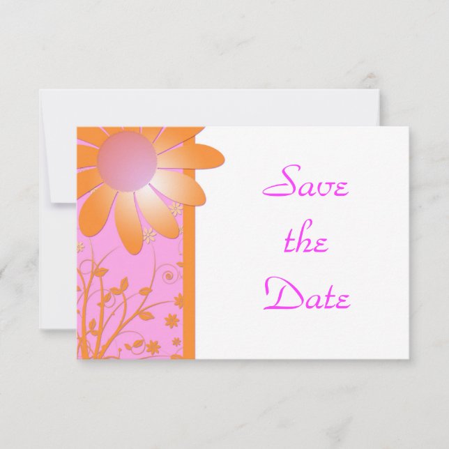 Save The Date Mariage Orange Clair et Rose, Enregistrez la Date (Devant)