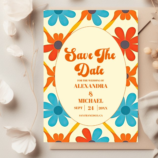 Save The Date Mariage Orange Groovy Rétro des Années 70  (Créateur téléchargé)