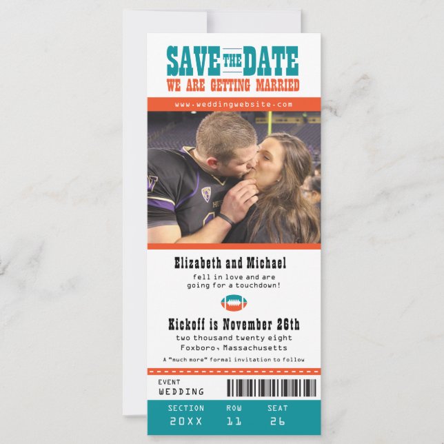 Save The Date Mariage orange turquoise Enregistrer le billet de  (Devant)