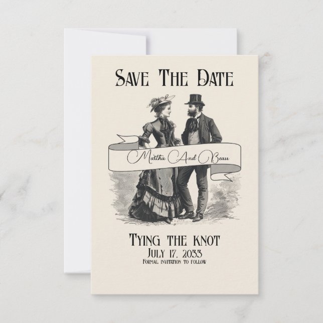 Save The Date Mariage original, date à retenir, style victorien (Devant)