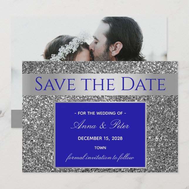 Save The Date Mariage Pailleté Argent (Devant / Derrière)