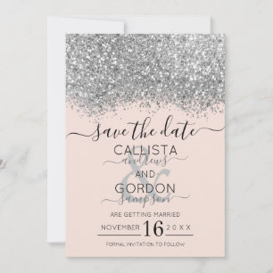 Save The Date Mariage Paillettes Confettis Rose Argenté Luxe