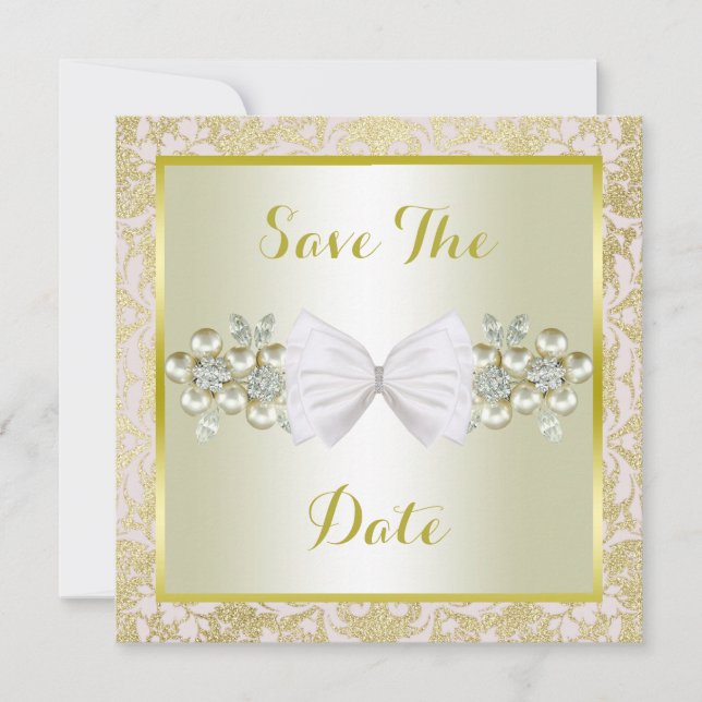 Save The Date Mariage Paillettes Dorées, Gems Florales Diamant & (Devant)