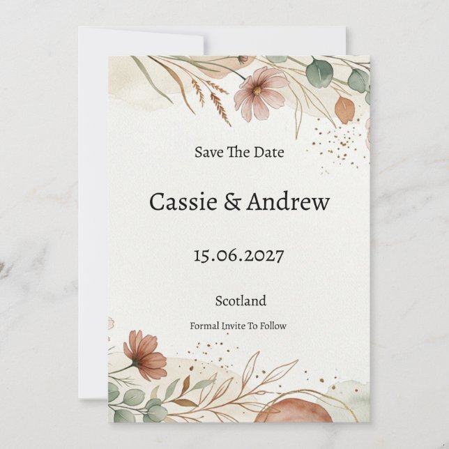 Save The Date Mariage Pampas Terracotta (Devant)