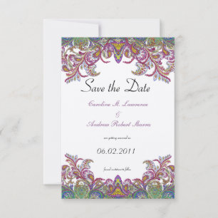 Save The Date Mariage Paon Paisley Rose et Vert