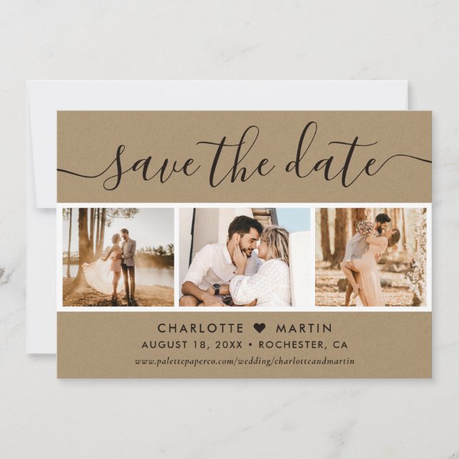 Save The Date Mariage papier Kraft 4 photo (Devant)